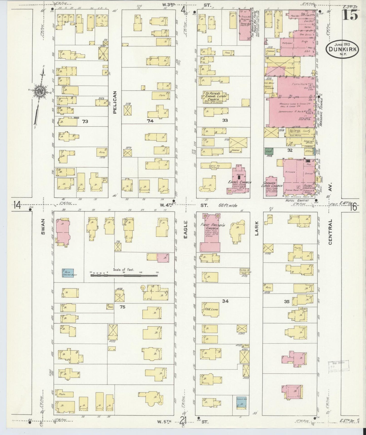 Sanborn Fire Insurance Map from Dunkirk, Chautauqua County, New York (1910), Sheet #0015 - Complete Map Set gallery image, historic Sanborn map, vintage wall art, New York New York