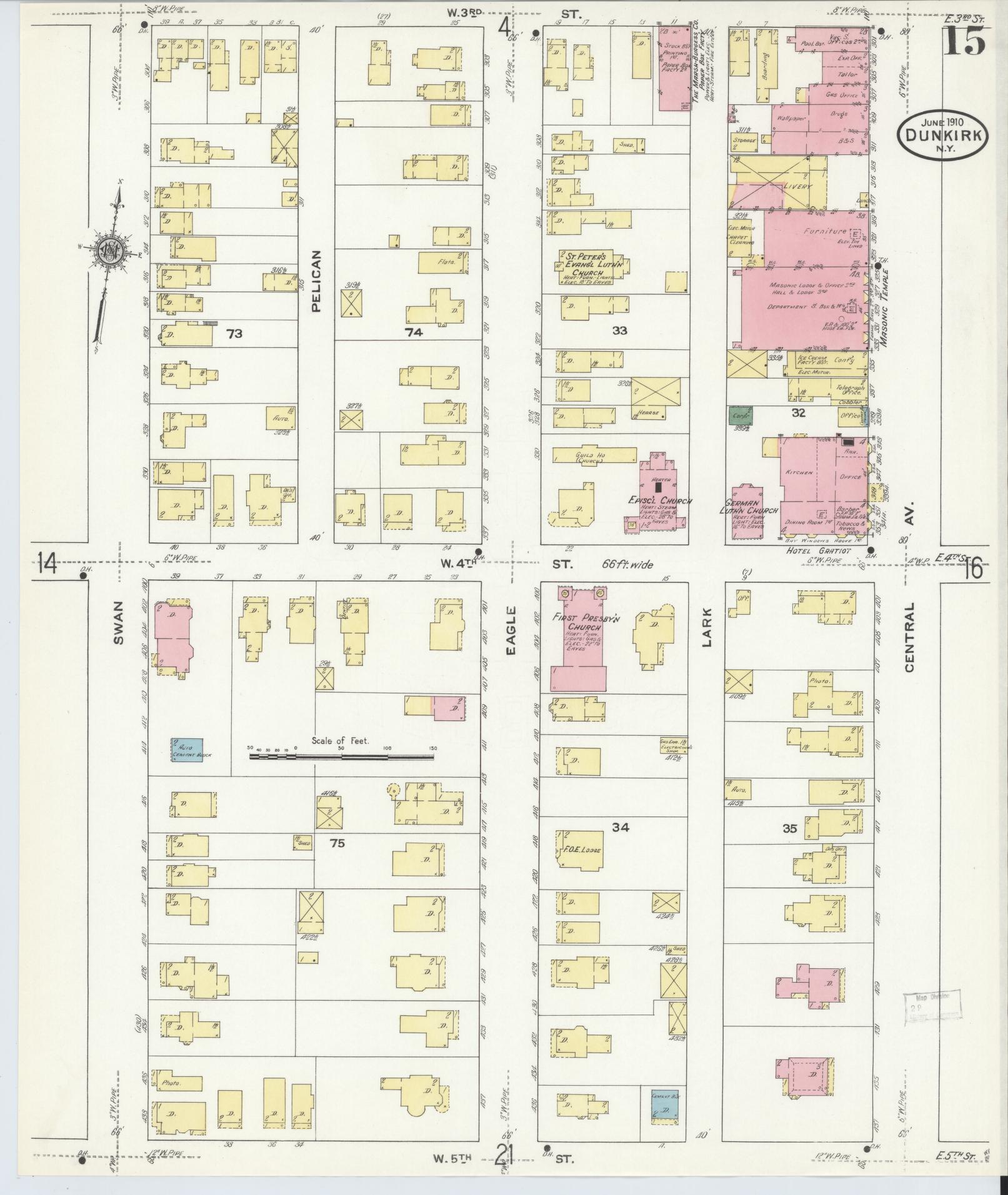 Sanborn Fire Insurance Map from Dunkirk, Chautauqua County, New York (1910), Sheet #0015 - Complete Map Set gallery image, historic Sanborn map, vintage wall art, New York New York