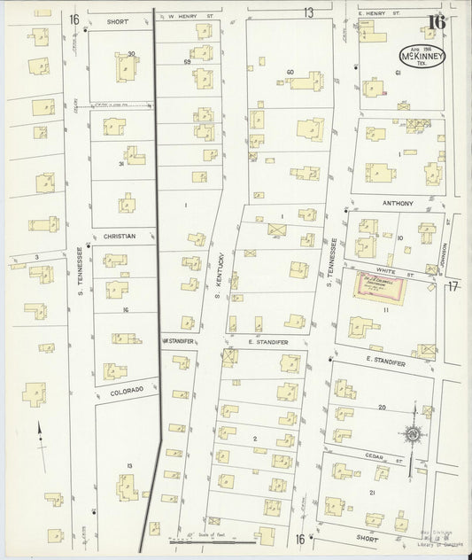 Sanborn Fire Insurance Map from McKinney, Collin County, Texas (1914), Sheet #0016 - Historic Sanborn Fire Insurance Map Print, vintage old map wall art, antique decor, genealogy gift, Texas Texas map
