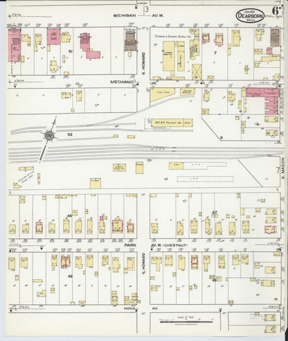 Sanborn Fire Insurance Map from Dearborn, Wayne County, Michigan (1921), Sheet #0006 - Complete Map Set gallery image, historic Sanborn map, vintage wall art, Michigan Michigan