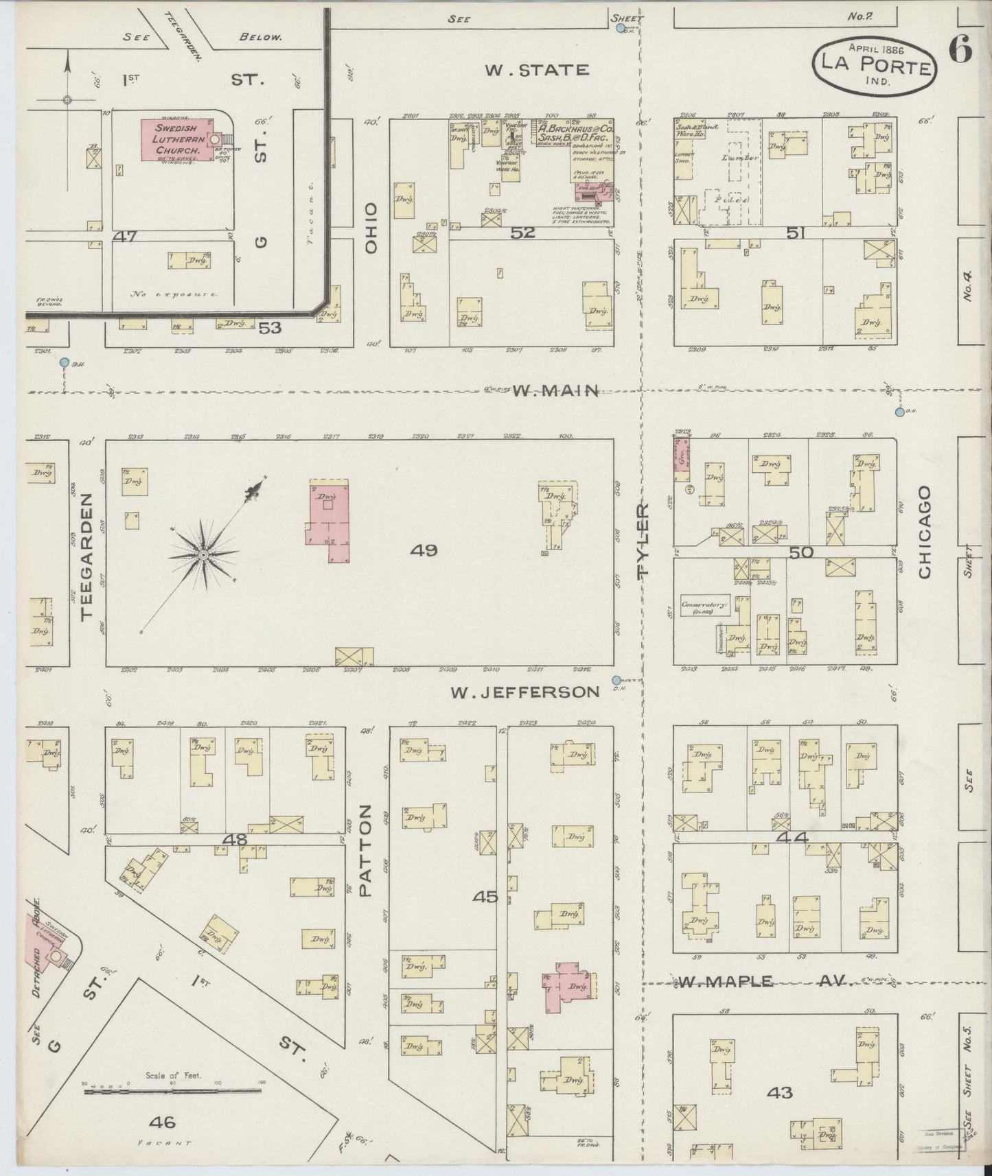 Sanborn Fire Insurance Map from La Porte, La Porte County, Indiana (1886), Sheet #0006 - Complete Map Set gallery image, historic Sanborn map, vintage wall art, Indiana Indiana