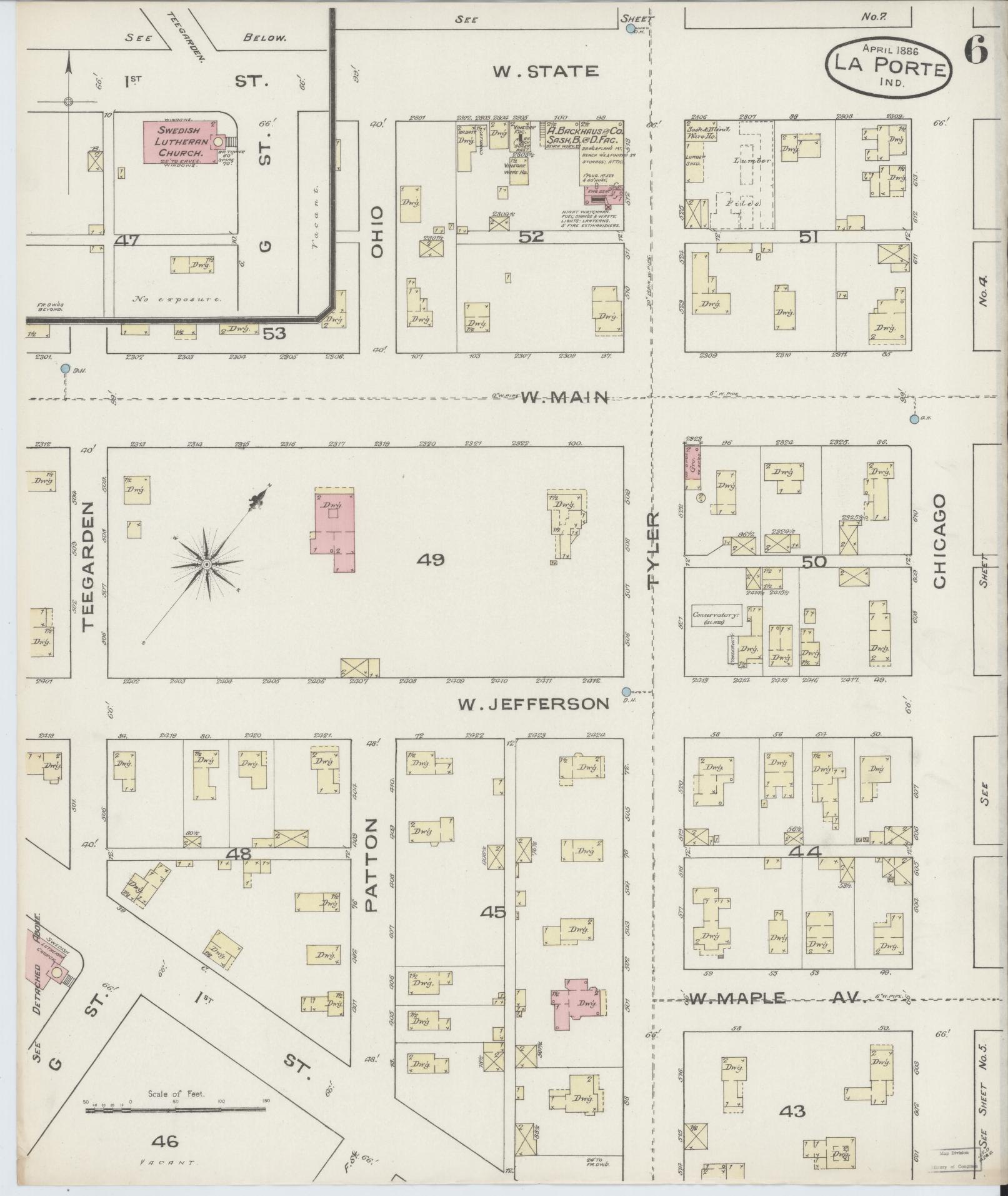 Sanborn Fire Insurance Map from La Porte, La Porte County, Indiana (1886), Sheet #0006 - Complete Map Set gallery image, historic Sanborn map, vintage wall art, Indiana Indiana