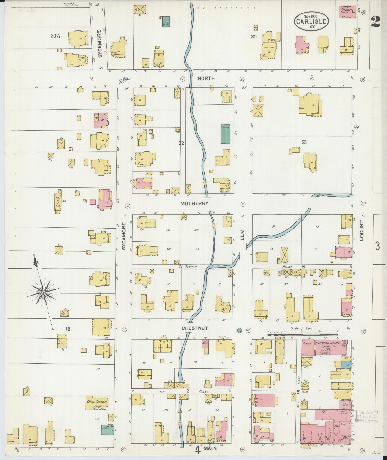 Sanborn Fire Insurance Map from Carlisle, Nicholas County, Kentucky (1903), Sheet #0002 - Historic Sanborn Fire Insurance Map Print, vintage old map wall art, antique decor, genealogy gift, Kentucky Kentucky map