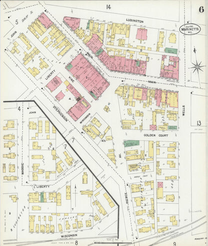 Sanborn Fire Insurance Map from Marinette, Marinette County, Wisconsin (1901), Sheet #0006 - Historic Sanborn Fire Insurance Map Print, vintage old map wall art, antique decor, genealogy gift, Wisconsin Wisconsin map