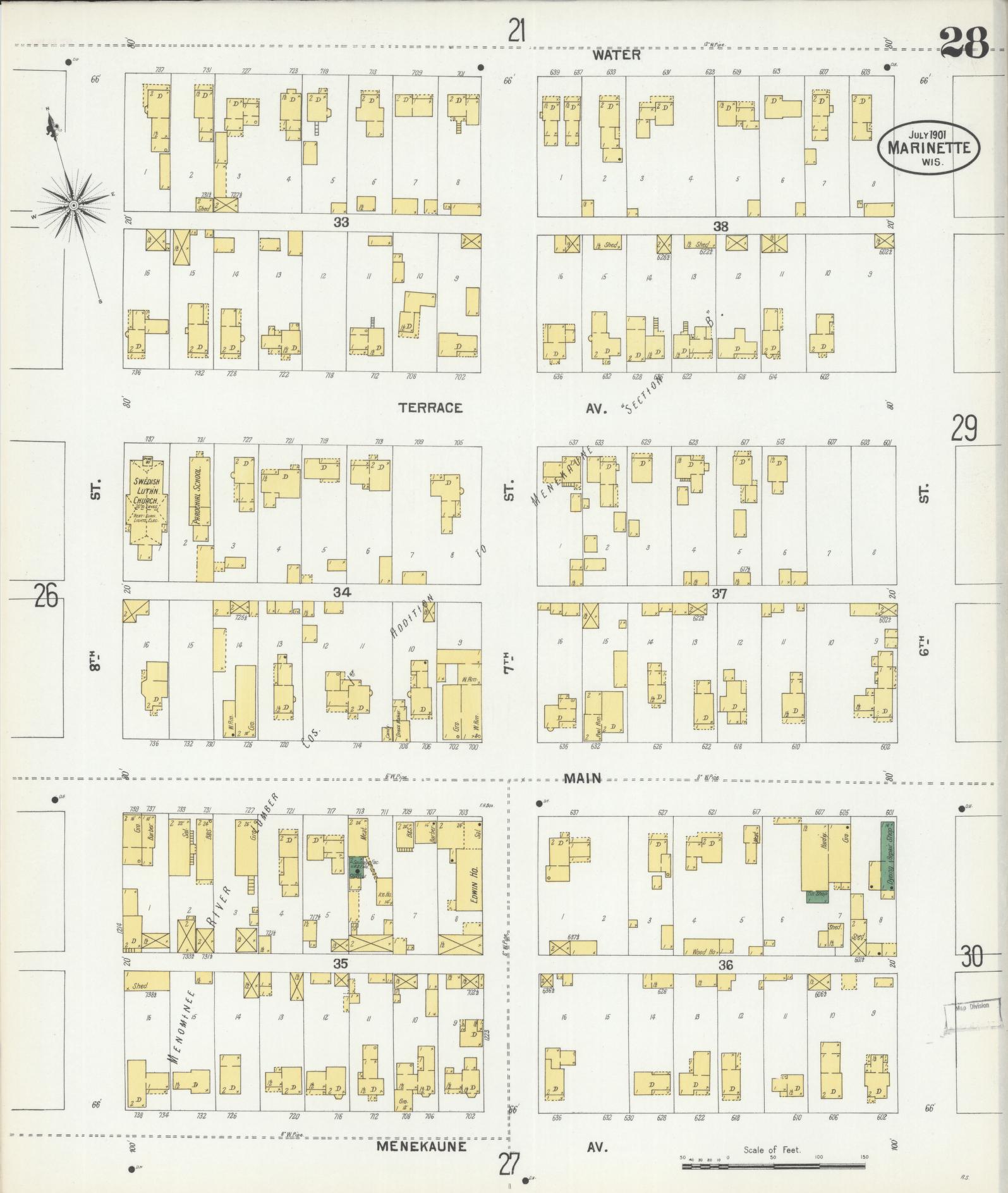 Sanborn Fire Insurance Map from Marinette, Marinette County, Wisconsin (1901), Sheet #0028 - Complete Map Set gallery image, historic Sanborn map, vintage wall art, Wisconsin Wisconsin