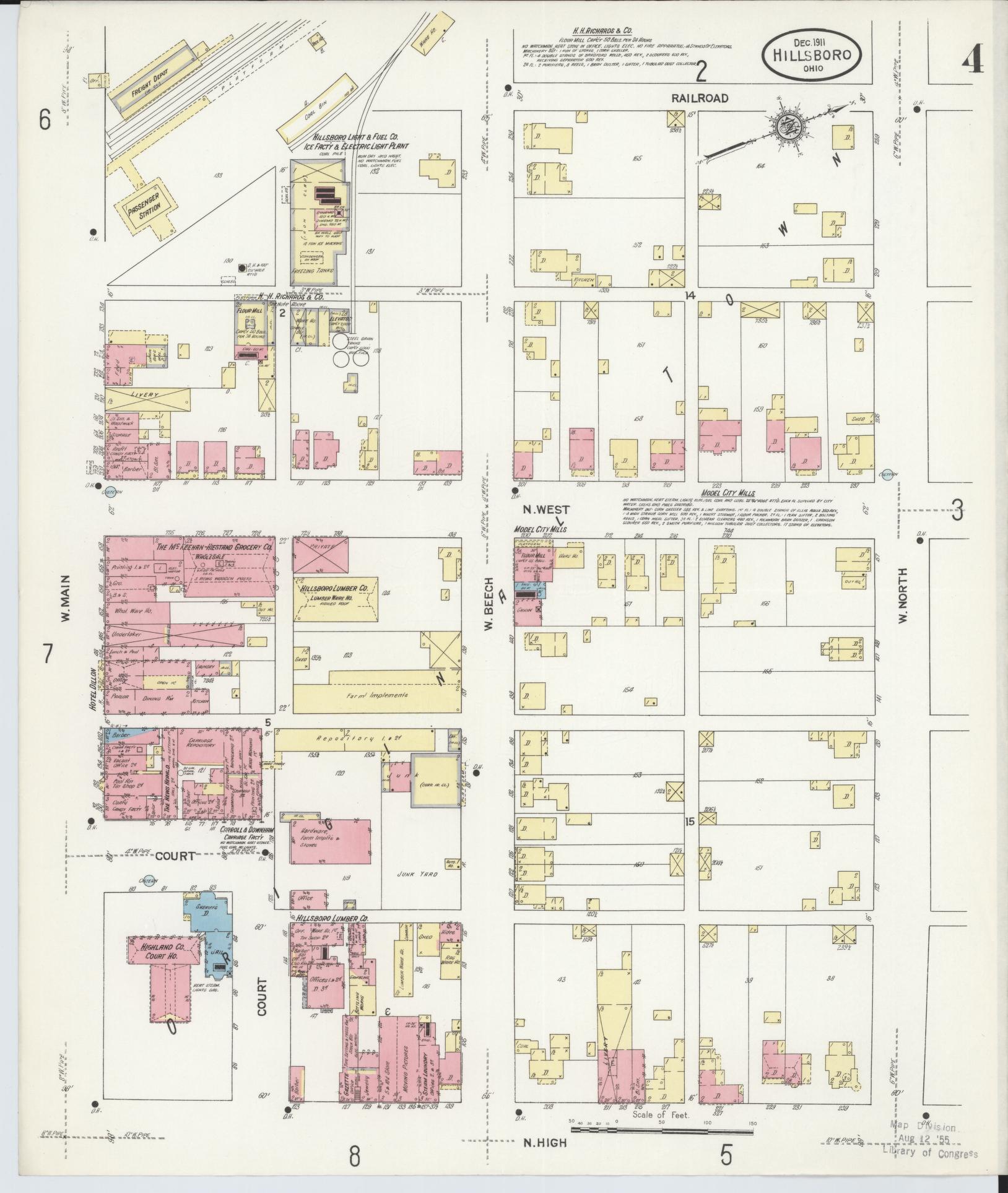 Sanborn Fire Insurance Map from Hillsboro, Highland County, Ohio (1911), Sheet #0004 - Complete Map Set gallery image, historic Sanborn map, vintage wall art, Ohio Ohio