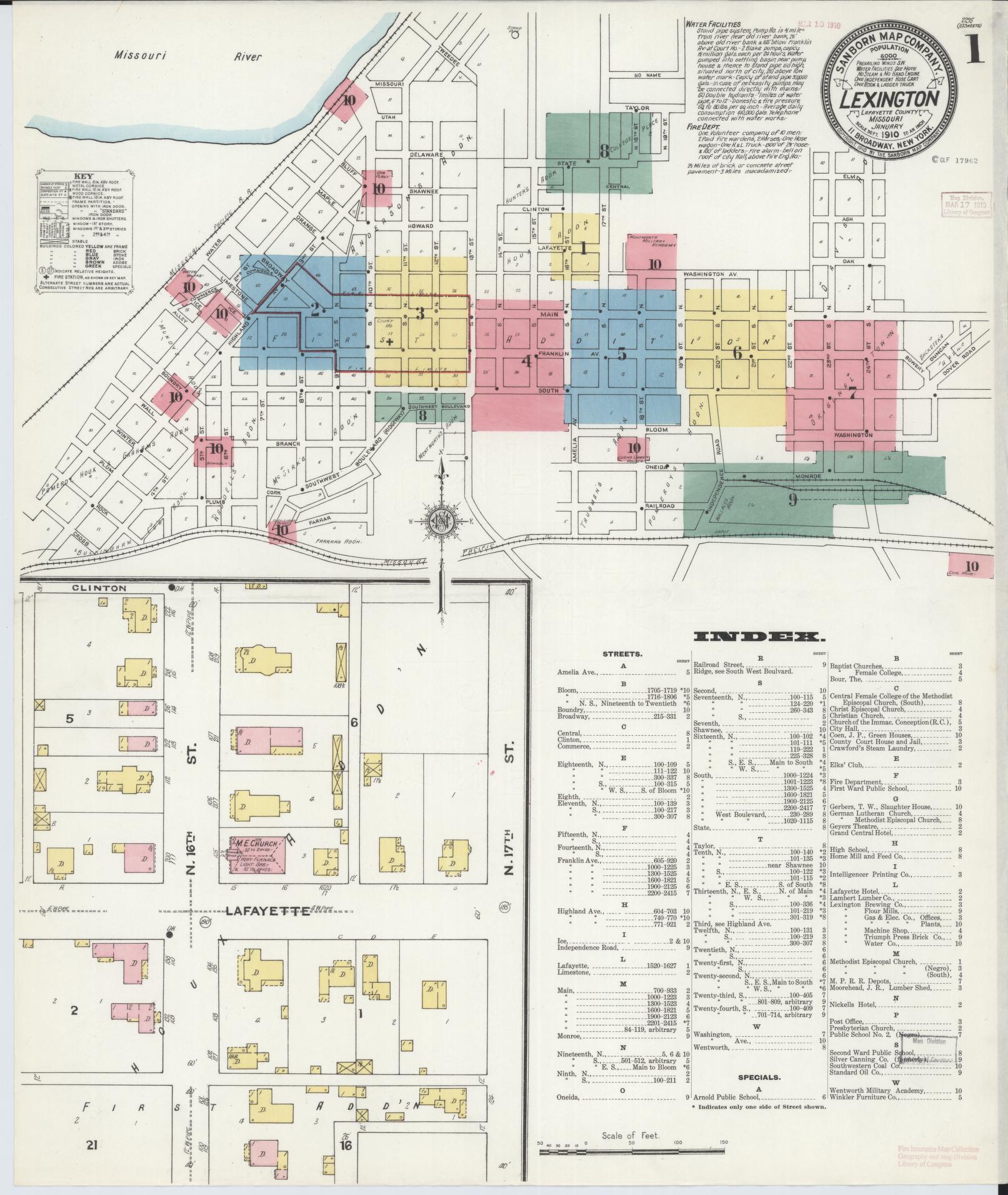 Sanborn Fire Insurance Map from Lexington, Lafayette County, Missouri. (1910) – Historic Sanborn Fire Insurance Map Print