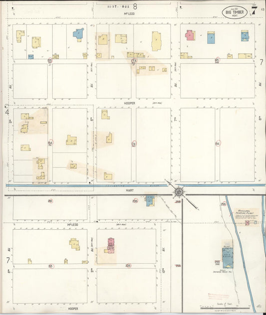 Sanborn Fire Insurance Map from Big Timber, Sweet Grass County, Montana (1938), Sheet #0007 - Historic Sanborn Fire Insurance Map Print, vintage old map wall art, antique decor, genealogy gift, Montana Montana map