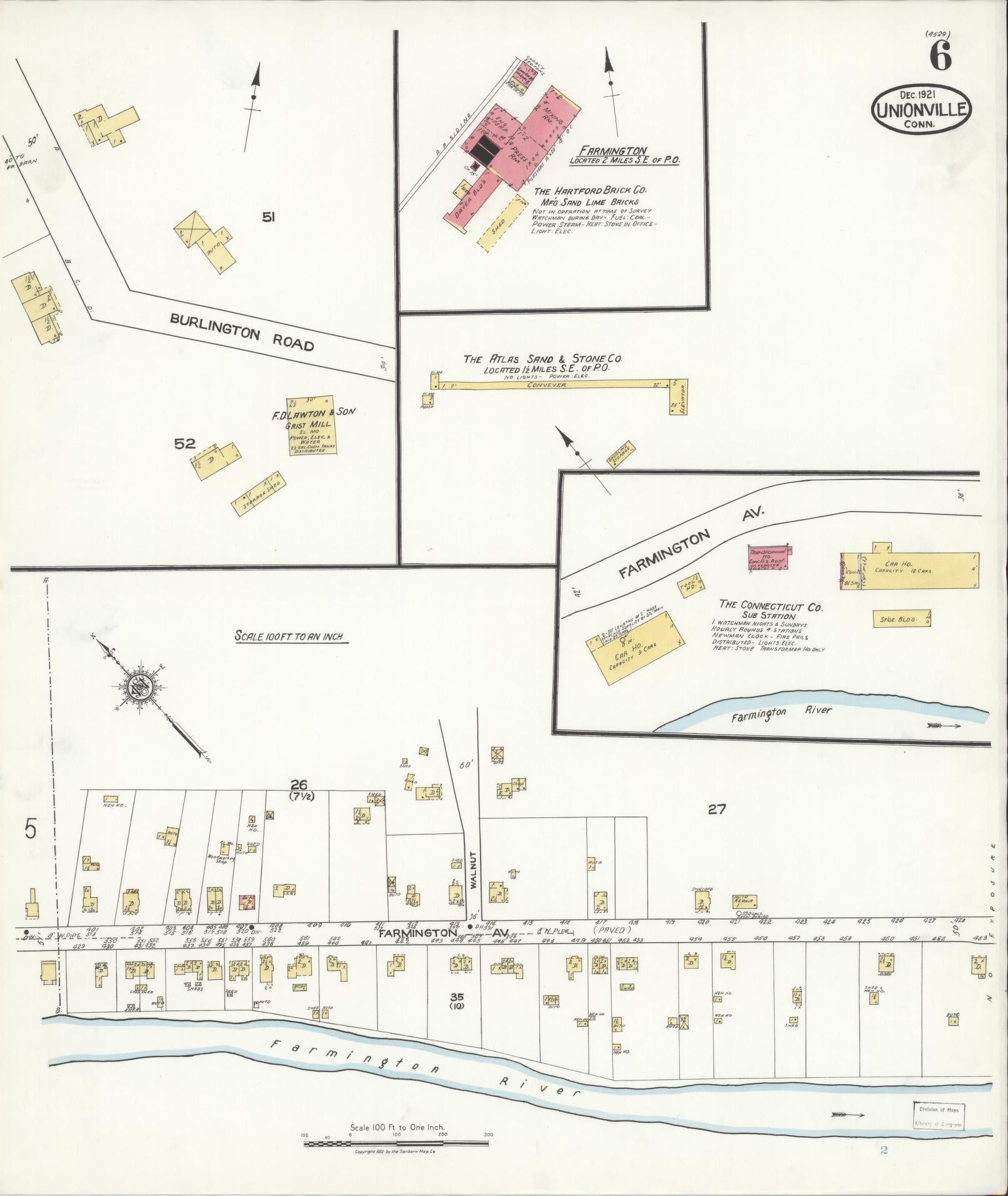 Sanborn Fire Insurance Map from Unionville, Hartford County, Connecticut (1921), Sheet #0006 - Complete Map Set gallery image, historic Sanborn map, vintage wall art, Connecticut Connecticut