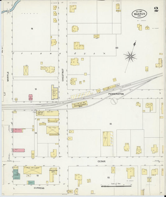 Sanborn Fire Insurance Map from Warren, Bradley County, Arkansas (1907), Sheet #0002 - Historic Sanborn Fire Insurance Map Print, vintage old map wall art, antique decor, genealogy gift, Arkansas Arkansas map