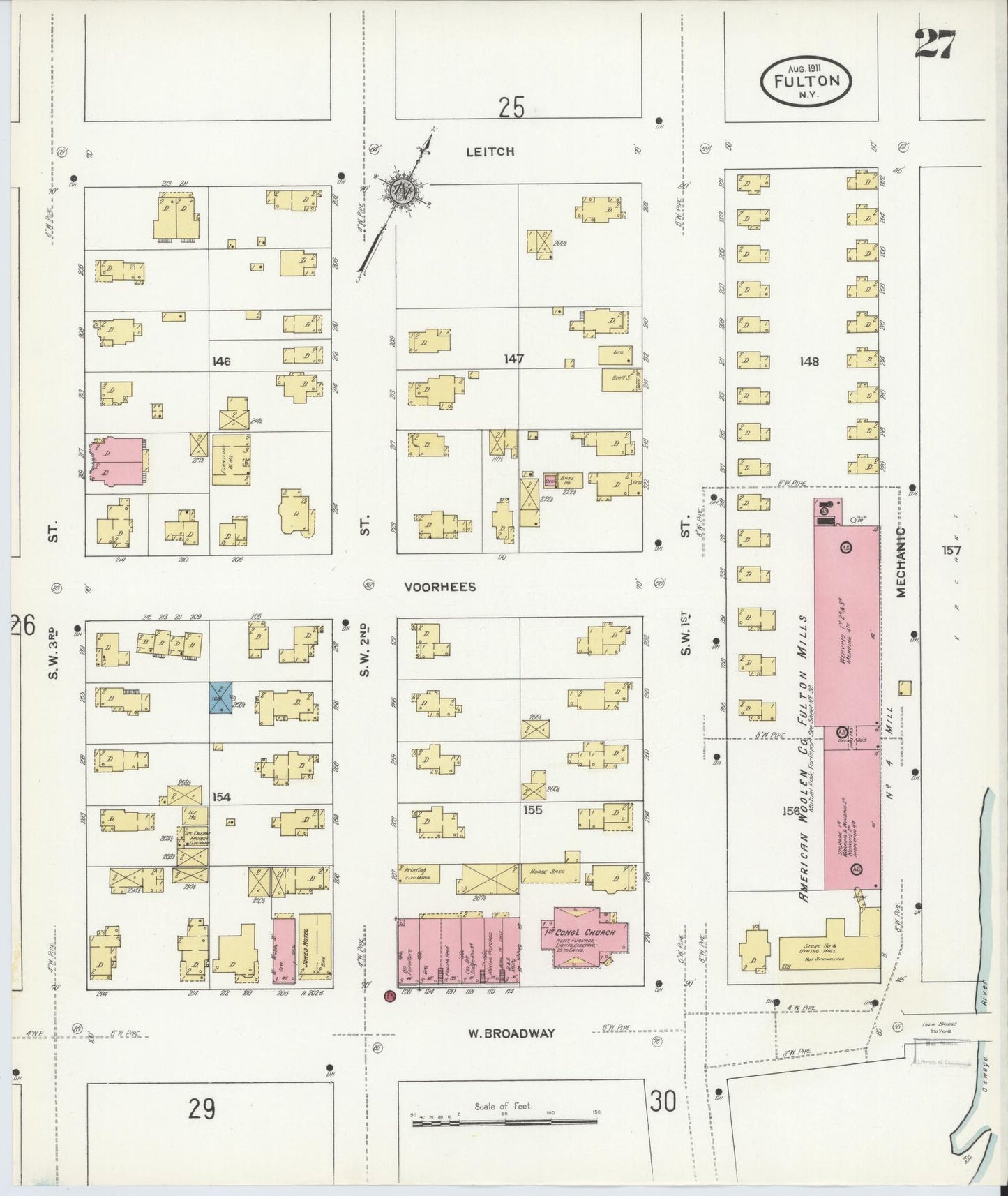 Sanborn Fire Insurance Map from Fulton, Oswego County, New York (1911), Sheet #0027 - Complete Map Set gallery image, historic Sanborn map, vintage wall art, New York New York