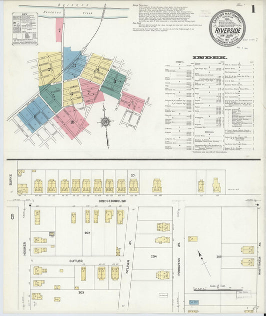 Sanborn Fire Insurance Map from Riverside, Burlington County, New Jersey (1911), Sheet #0001 - Complete Map Set gallery image, historic Sanborn map, vintage wall art, New Jersey New Jersey