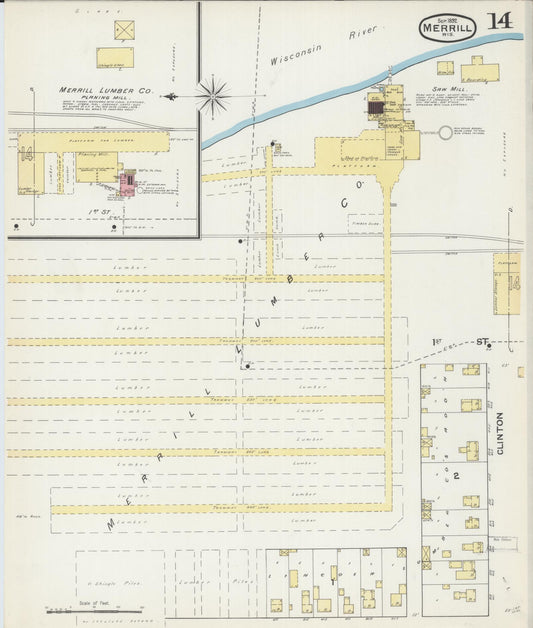Sanborn Fire Insurance Map from Merrill, Lincoln County, Wisconsin (1892), Sheet #0014 - Historic Sanborn Fire Insurance Map Print, vintage old map wall art, antique decor, genealogy gift, Wisconsin Wisconsin map
