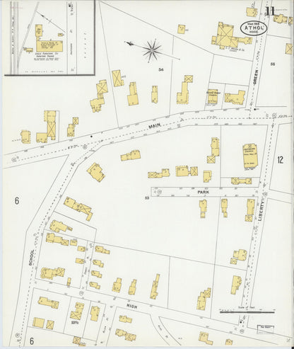 Sanborn Fire Insurance Map from Athol, Worcester County, Massachusetts (1905), Sheet #0011 - Historic Sanborn Fire Insurance Map Print, vintage old map wall art, antique decor, genealogy gift, Massachusetts Massachusetts map