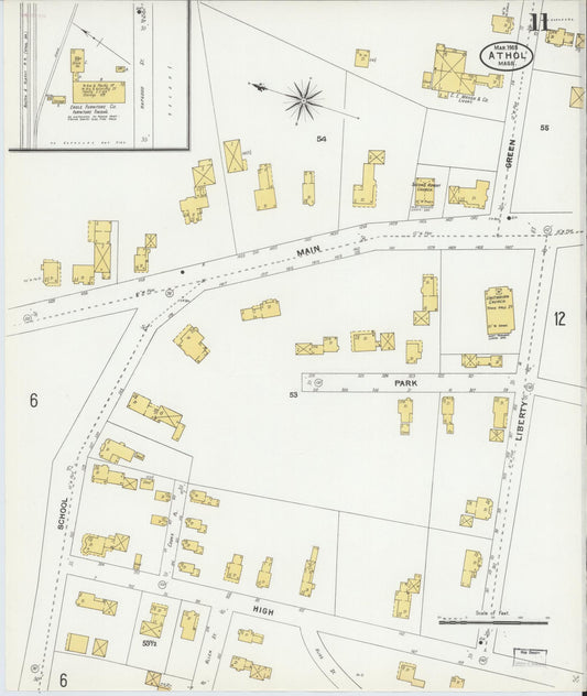 Sanborn Fire Insurance Map from Athol, Worcester County, Massachusetts (1905), Sheet #0011 - Historic Sanborn Fire Insurance Map Print, vintage old map wall art, antique decor, genealogy gift, Massachusetts Massachusetts map