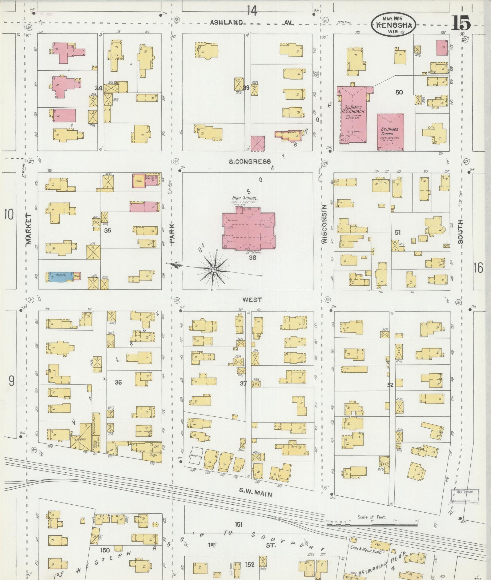 Sanborn Fire Insurance Map from Kenosha, Kenosha County, Wisconsin (1905), Sheet #0015 - Complete Map Set gallery image, historic Sanborn map, vintage wall art, Wisconsin Wisconsin