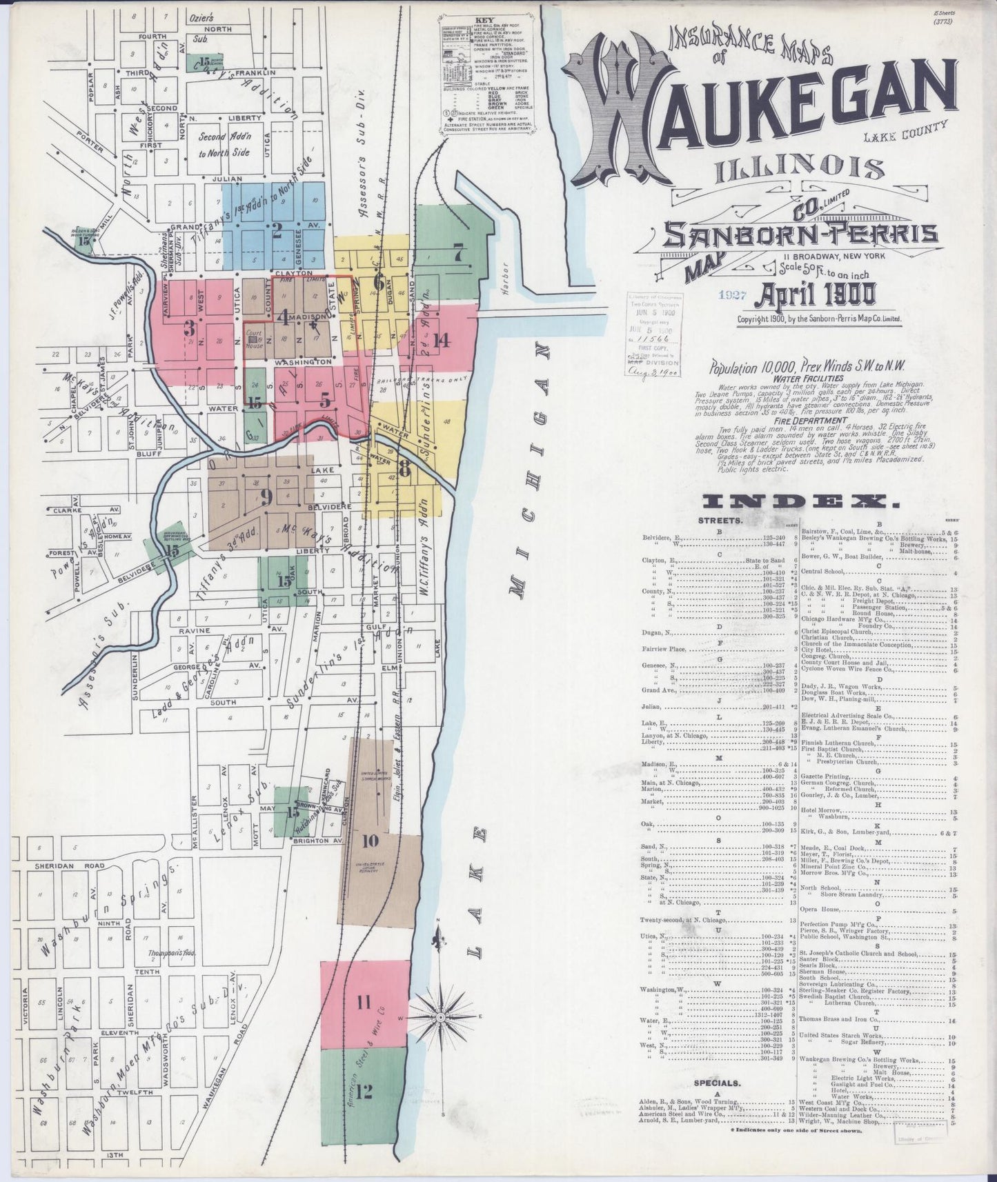 Sanborn Fire Insurance Map from Waukegan, Lake County, Illinois (1900), Sheet #0001 - Complete Map Set gallery image, historic Sanborn map, vintage wall art, Illinois Illinois