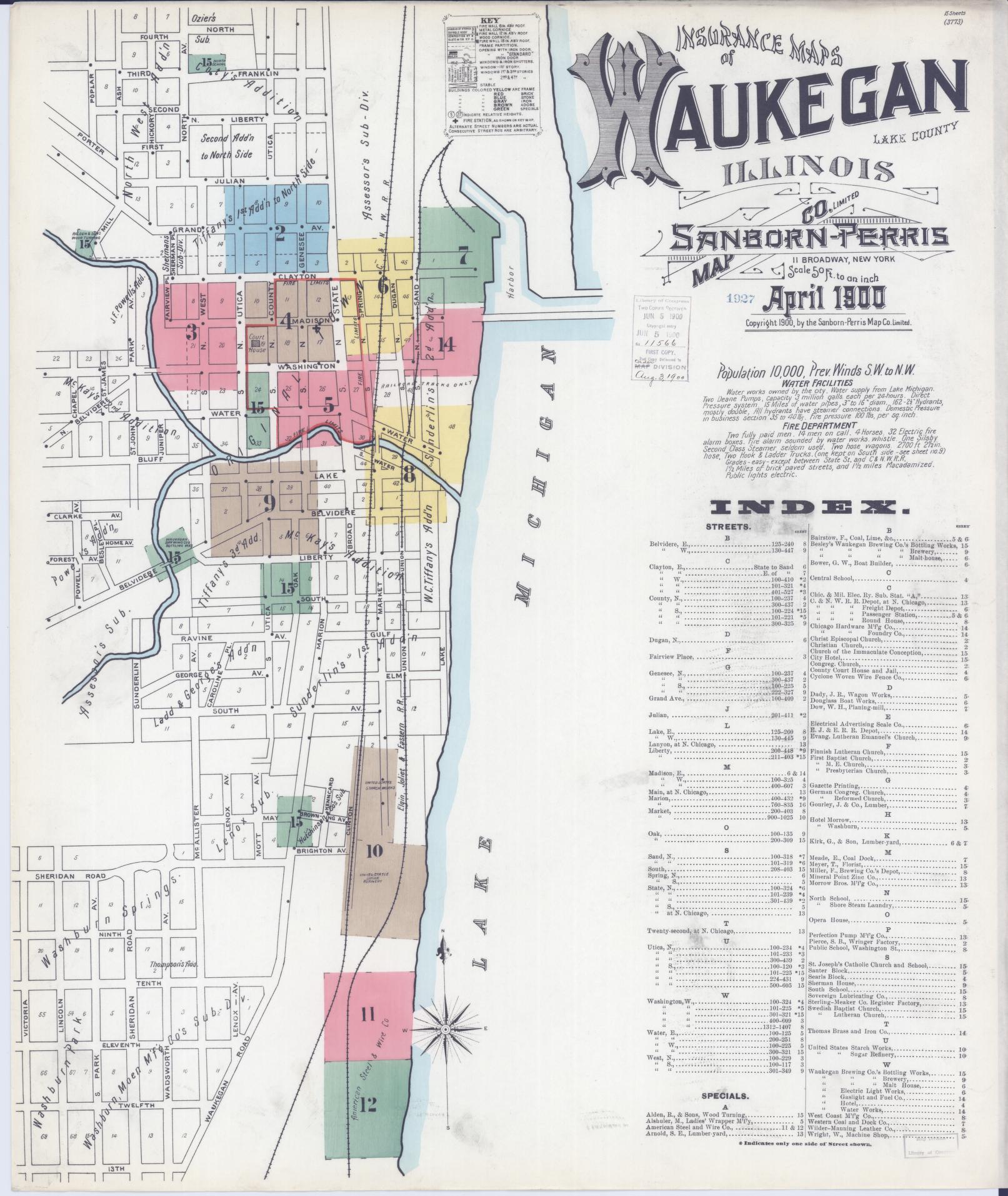 Sanborn Fire Insurance Map from Waukegan, Lake County, Illinois (1900), Sheet #0001 - Complete Map Set gallery image, historic Sanborn map, vintage wall art, Illinois Illinois