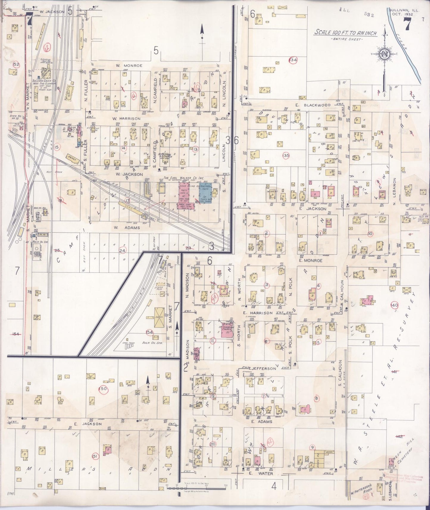 Sanborn Fire Insurance Map from Sullivan, Moultrie County, Illinois (1940), Sheet #0007 - Complete Map Set gallery image, historic Sanborn map, vintage wall art, Illinois Illinois