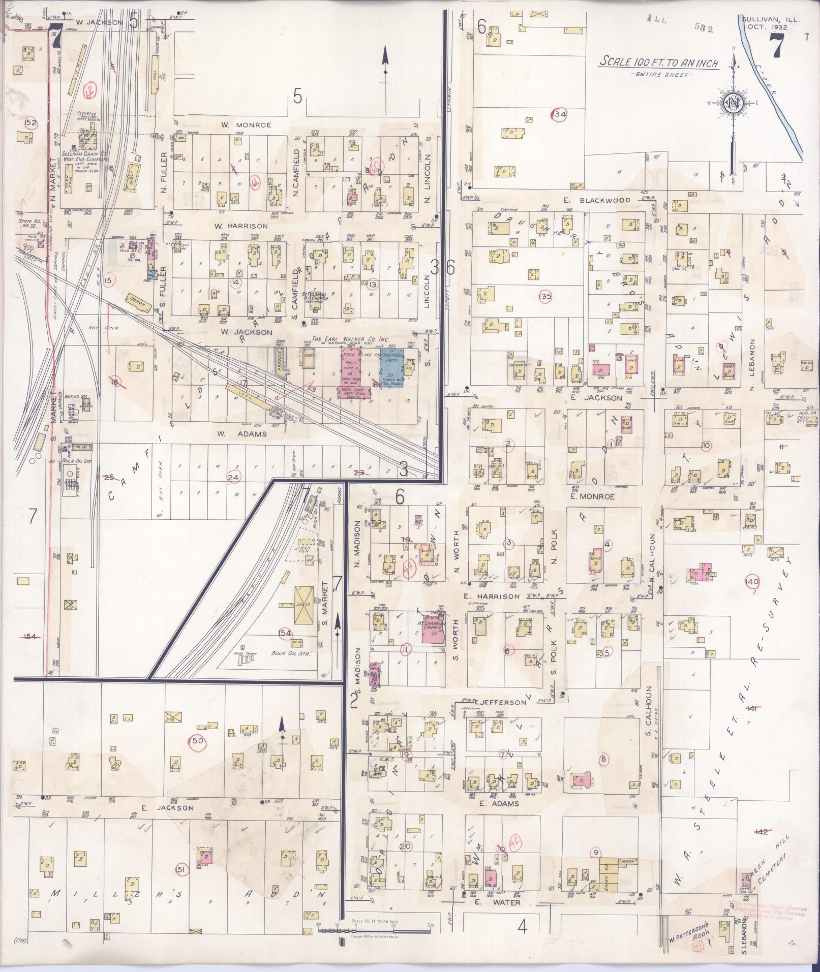 Sanborn Fire Insurance Map from Sullivan, Moultrie County, Illinois (1940), Sheet #0007 - Complete Map Set gallery image, historic Sanborn map, vintage wall art, Illinois Illinois