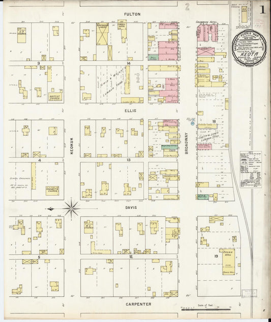 Sanborn Fire Insurance Map from Keota, Keokuk County, Iowa (1895), Sheet #0001 - Historic Sanborn Fire Insurance Map Print, vintage old map wall art