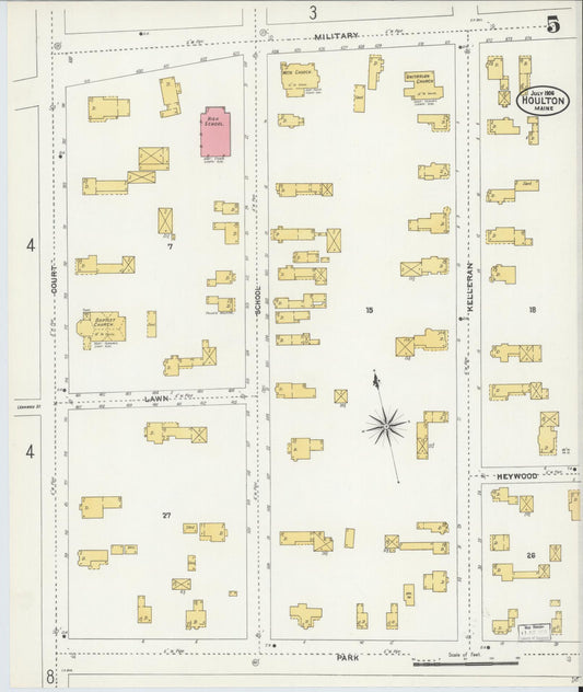 Sanborn Fire Insurance Map from Houlton, Aroostook County, Maine (1906), Sheet #0005 - Historic Sanborn Fire Insurance Map Print, vintage old map wall art, antique decor, genealogy gift, Maine Maine map