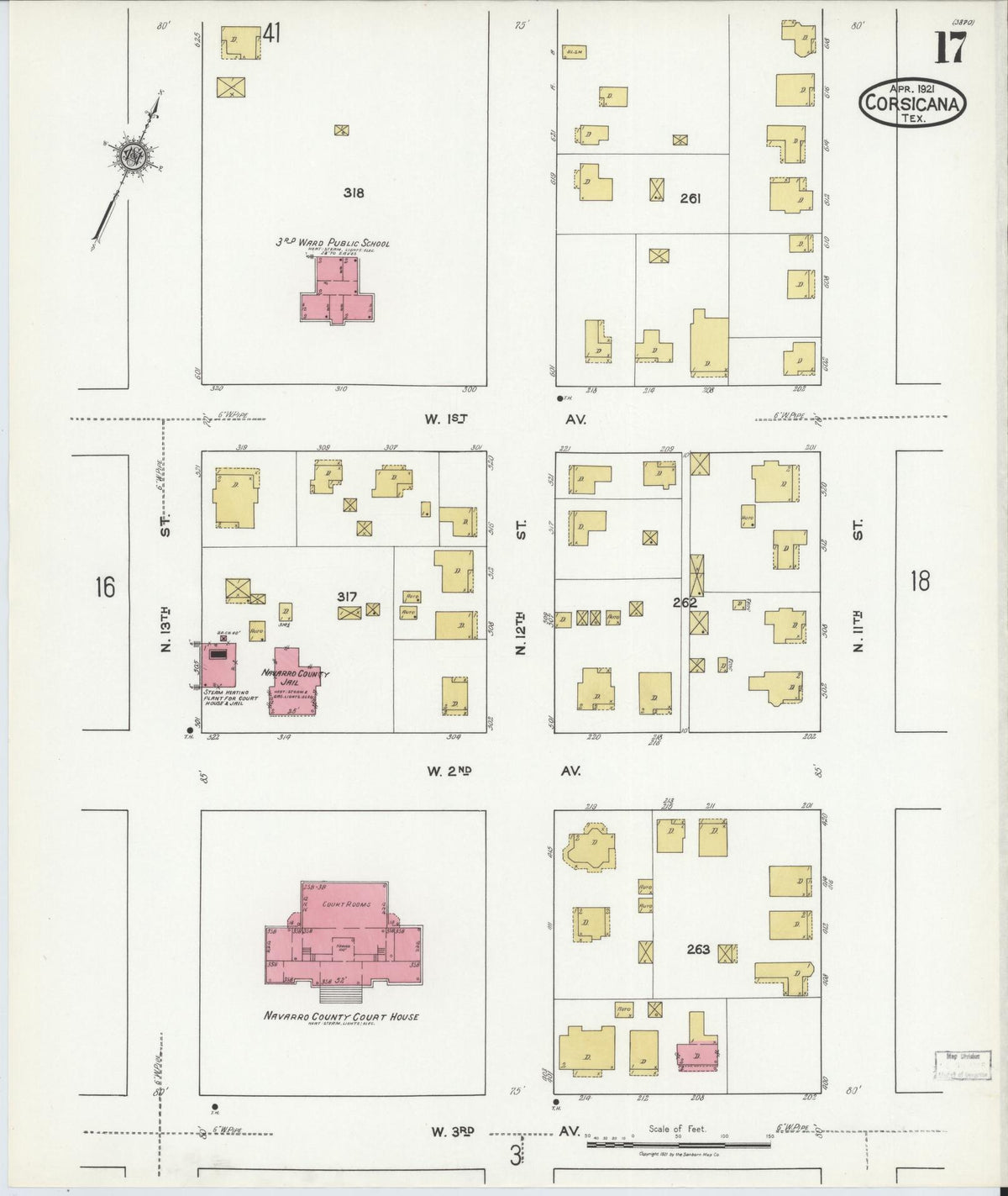 Sanborn Fire Insurance Map from Corsicana, Navarro County, Texas (1921), Sheet #0017 - Complete Map Set gallery image, historic Sanborn map, vintage wall art, Texas Texas