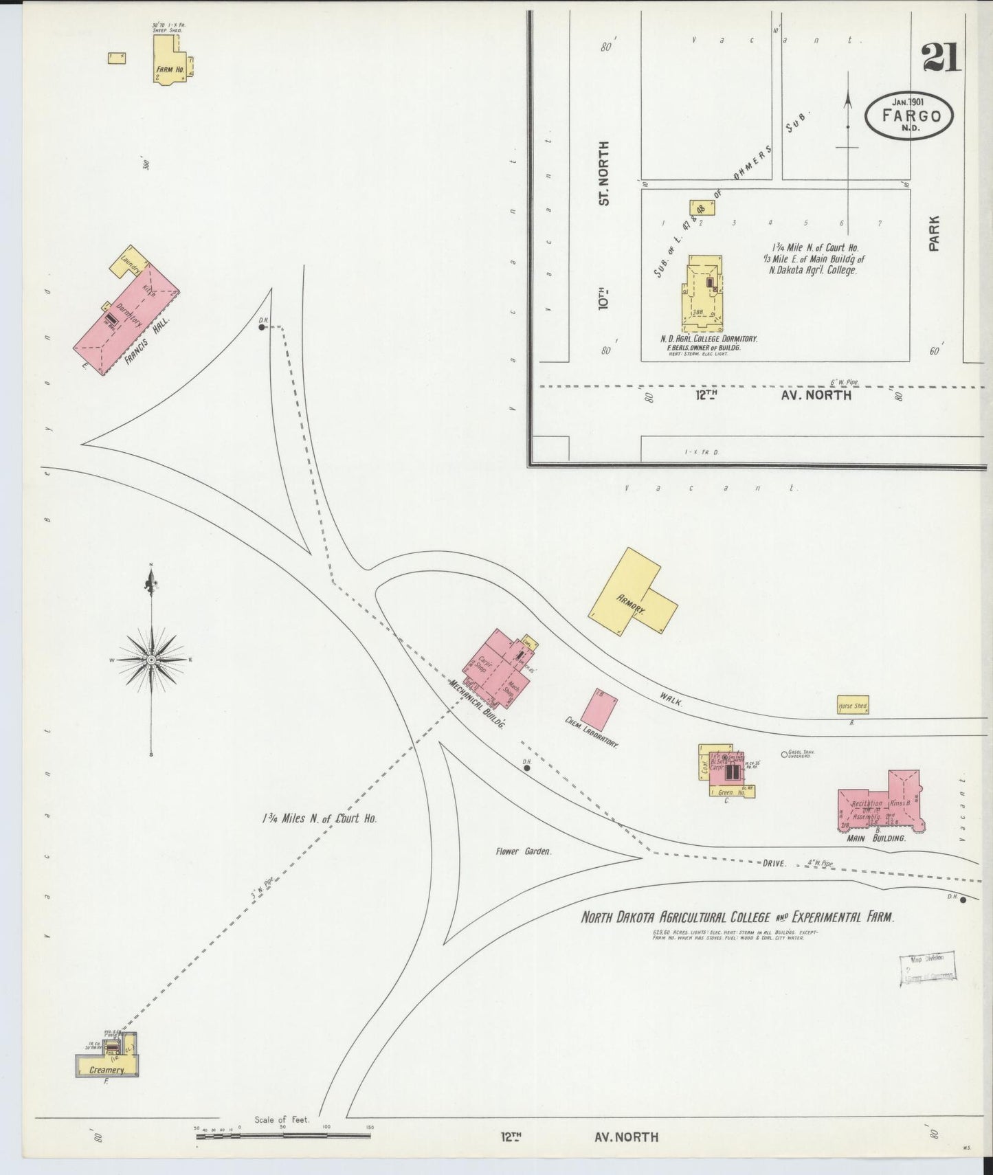 Sanborn Fire Insurance Map from Fargo, Cass County, North Dakota (1901), Sheet #0021 - Complete Map Set gallery image, historic Sanborn map, vintage wall art, North Dakota North Dakota
