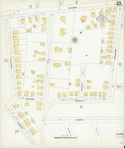 Sanborn Fire Insurance Map from Everett, Middlesex County, Massachusetts (1903), Sheet #0013 - Historic Sanborn Fire Insurance Map Print, vintage old map wall art, antique decor, genealogy gift, Massachusetts Massachusetts map