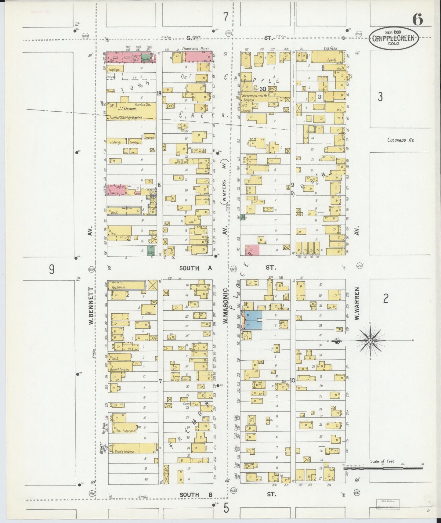 Sanborn Fire Insurance Map from Cripple Creek, Teller County, Colorado (1900), Sheet #0006 - Complete Map Set gallery image, historic Sanborn map, vintage wall art, Colorado Colorado