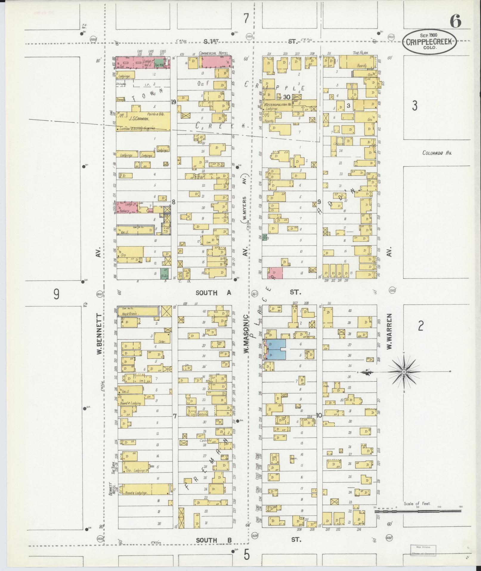 Sanborn Fire Insurance Map from Cripple Creek, Teller County, Colorado (1900), Sheet #0006 - Complete Map Set gallery image, historic Sanborn map, vintage wall art, Colorado Colorado