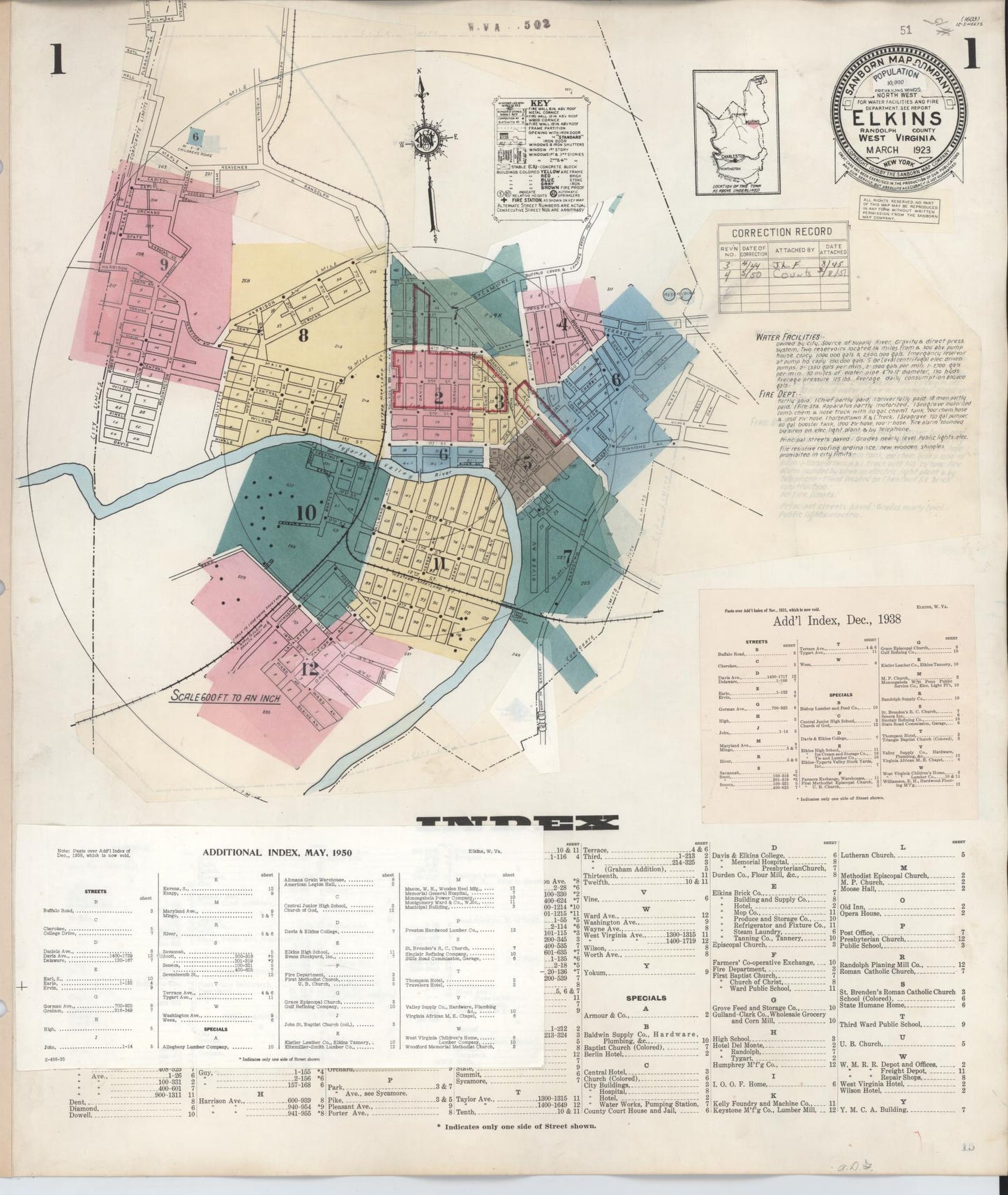 Sanborn Fire Insurance Map from Elkins, Randolph County, West Virginia (1950), Sheet #0001 - Historic Sanborn Fire Insurance Map Print, vintage old map wall art, antique decor, genealogy gift, West Virginia West Virginia map