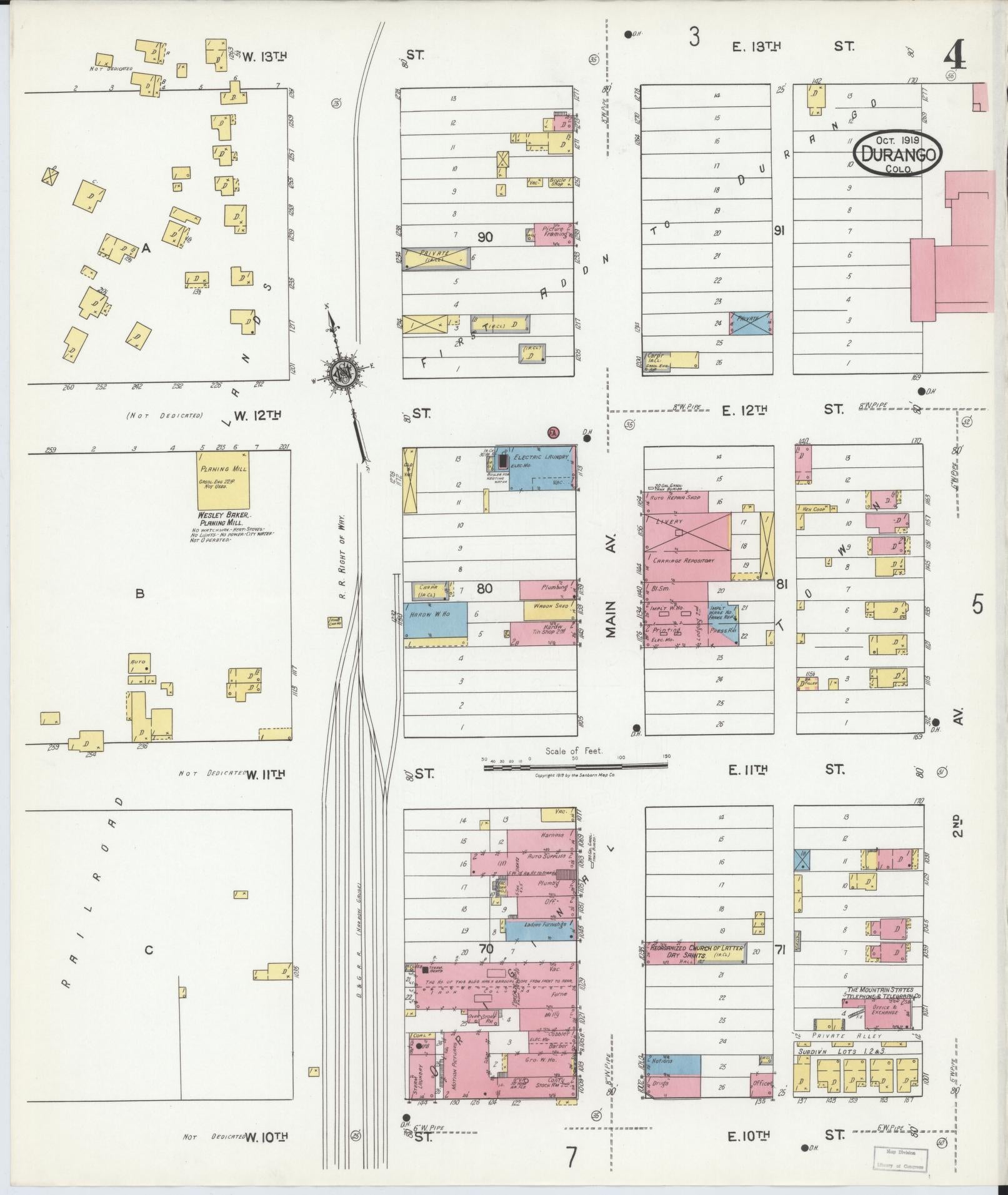 Sanborn Fire Insurance Map from Durango, La Plata County, Colorado (1919), Sheet #0004 - Complete Map Set gallery image, historic Sanborn map, vintage wall art, Colorado Colorado