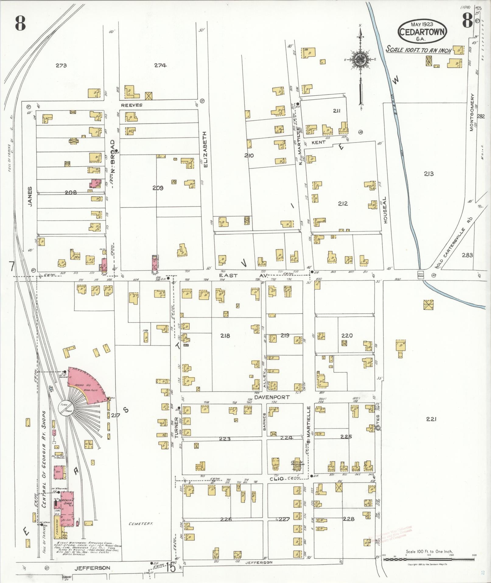 Sanborn Fire Insurance Map from Cedartown, Polk County, Georgia (1923), Sheet #0008 - Complete Map Set gallery image, historic Sanborn map, vintage wall art, Georgia Georgia