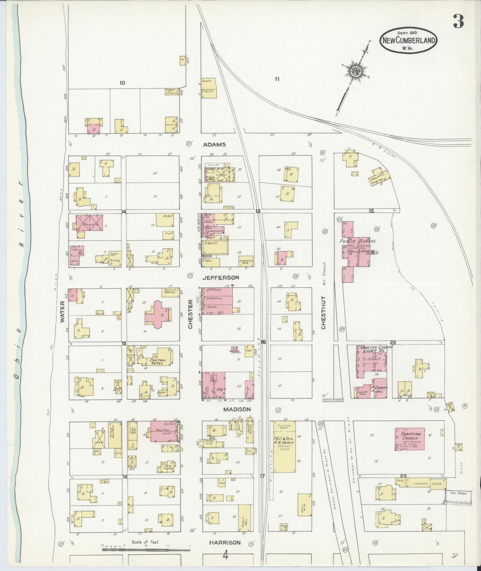 Sanborn Fire Insurance Map from New Cumberland, Hancock County, West Virginia (1910), Sheet #0003 - Complete Map Set gallery image, historic Sanborn map, vintage wall art, West Virginia West Virginia