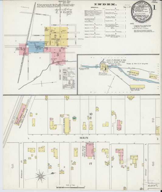 Sanborn Fire Insurance Map from Springfield, Robertson County, Tennessee (1893), Sheet #0001 - Historic Sanborn Fire Insurance Map Print, vintage old map wall art, antique decor, genealogy gift, Tennessee Tennessee map
