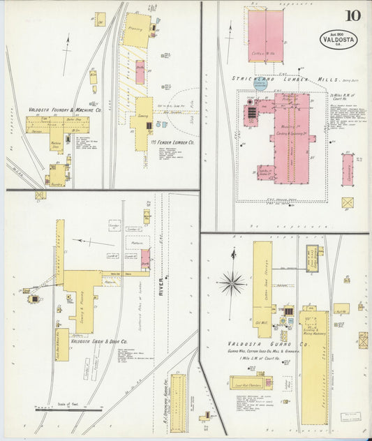 Sanborn Fire Insurance Map from Valdosta, Lowndes County, Georgia (1900), Sheet #0010 - Historic Sanborn Fire Insurance Map Print, vintage old map wall art, antique decor, genealogy gift, Georgia Georgia map