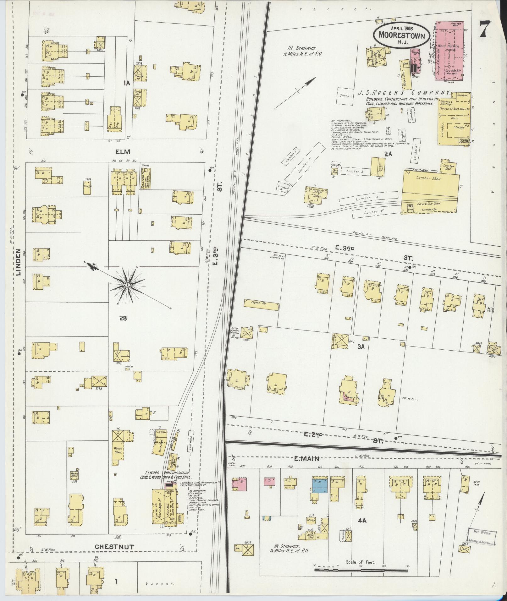 Sanborn Fire Insurance Map from Moorestown, Burlington County, New Jersey (1905), Sheet #0007 - Complete Map Set gallery image, historic Sanborn map, vintage wall art, New Jersey New Jersey