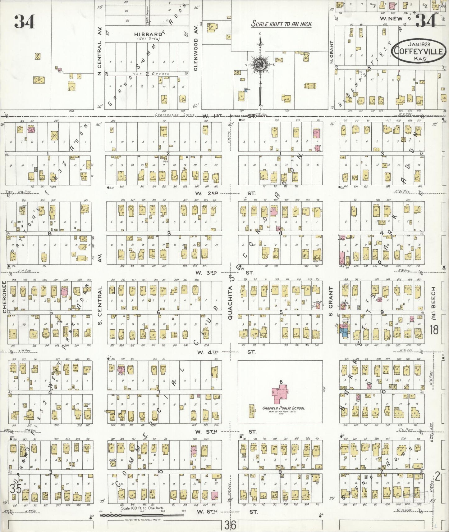 Sanborn Fire Insurance Map from Coffeyville, Montgomery County, Kansas (1923), Sheet #0034 - Complete Map Set gallery image, historic Sanborn map, vintage wall art, Kansas Kansas