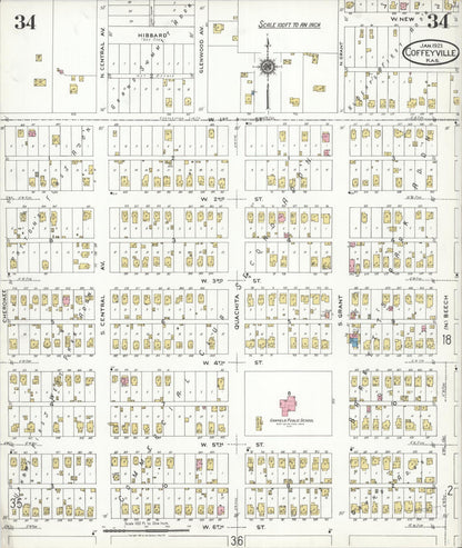 Sanborn Fire Insurance Map from Coffeyville, Montgomery County, Kansas (1923), Sheet #0034 - Complete Map Set gallery image, historic Sanborn map, vintage wall art, Kansas Kansas