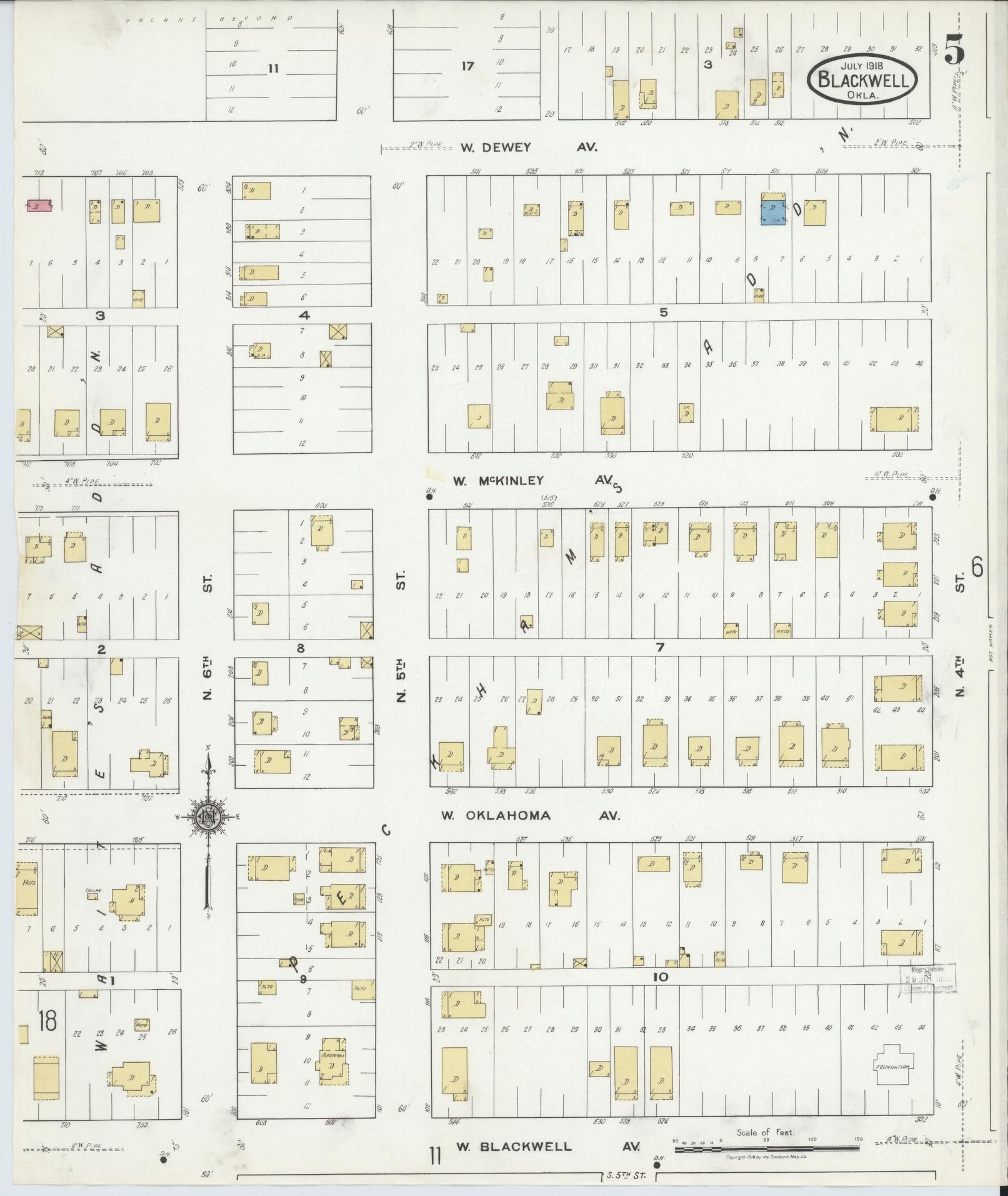 Sanborn Fire Insurance Map from Blackwell, Kay County, Oklahoma (1918), Sheet #0005 - Complete Map Set gallery image, historic Sanborn map, vintage wall art, Oklahoma Oklahoma