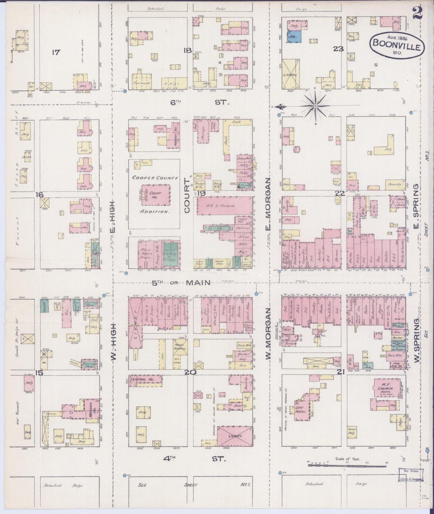 Sanborn Fire Insurance Map from Boonville, Cooper County, Missouri (1885), Sheet #0002 - Complete Map Set gallery image, historic Sanborn map, vintage wall art, Missouri Missouri