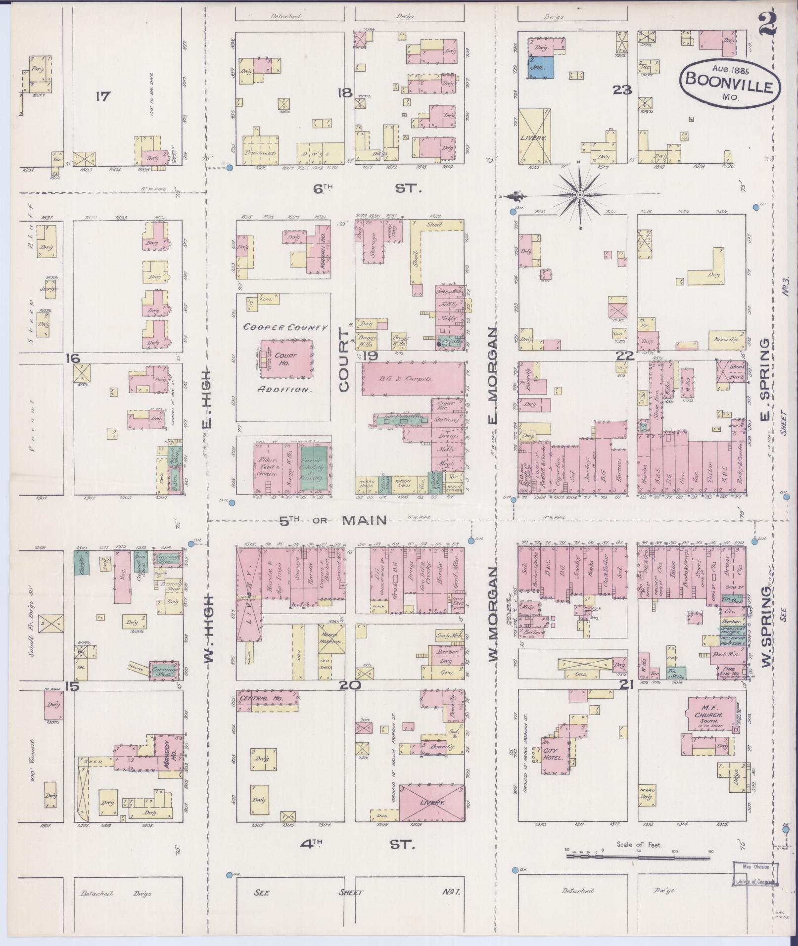 Sanborn Fire Insurance Map from Boonville, Cooper County, Missouri (1885), Sheet #0002 - Complete Map Set gallery image, historic Sanborn map, vintage wall art, Missouri Missouri