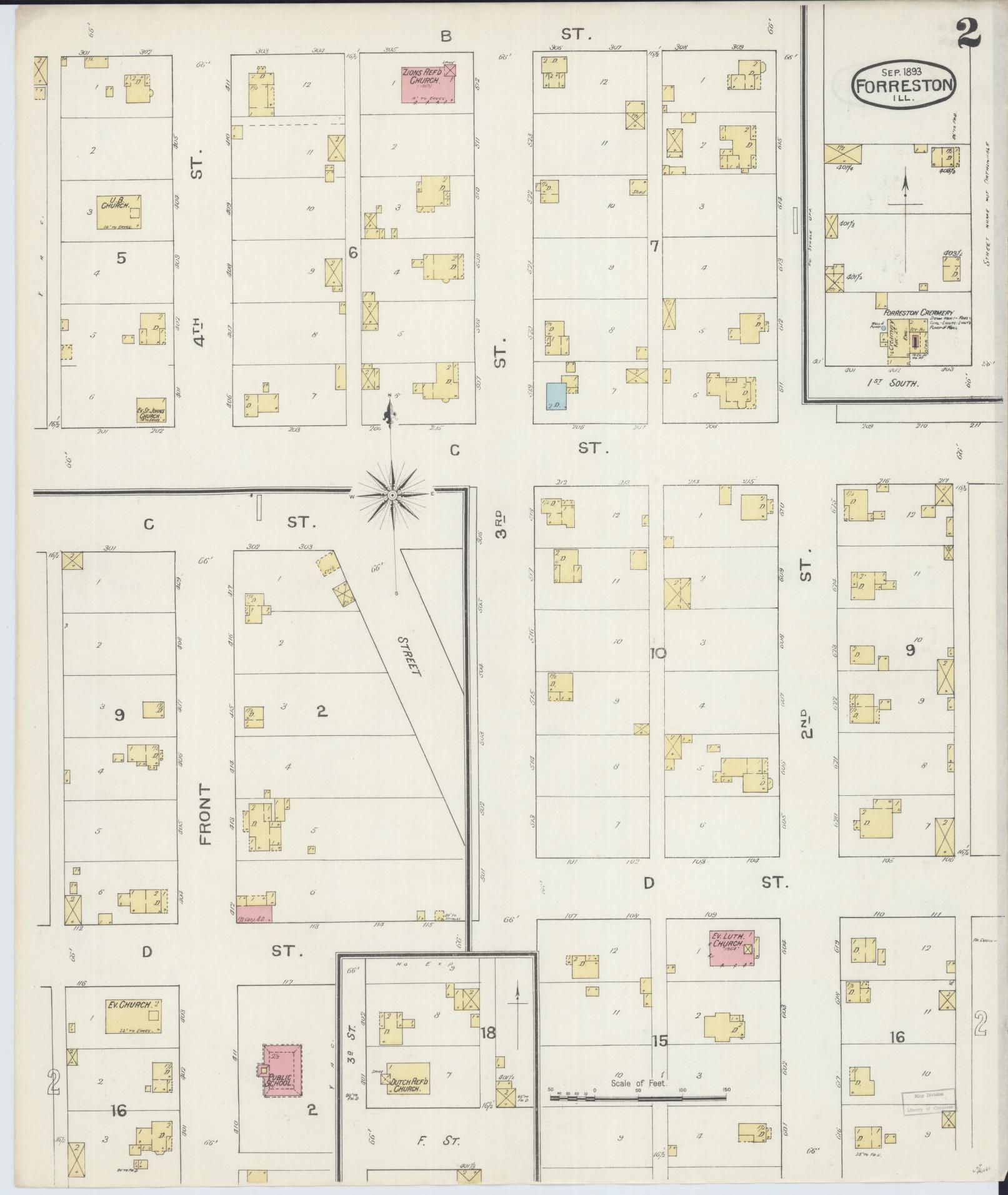 Sanborn Fire Insurance Map from Forreston, Ogle County, Illinois (1893), Sheet #0002 - Complete Map Set gallery image, historic Sanborn map, vintage wall art, Illinois Illinois