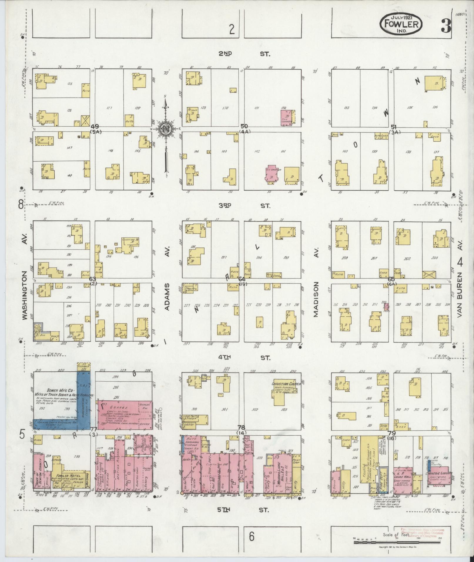 Sanborn Fire Insurance Map from Fowler, Benton County, Indiana (1921), Sheet #0003 - Complete Map Set gallery image, historic Sanborn map, vintage wall art, Indiana Indiana