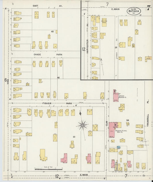 Sanborn Fire Insurance Map from Batavia, Genesee County, New York (1901), Sheet #0007 - Historic Sanborn Fire Insurance Map Print, vintage old map wall art, antique decor, genealogy gift, New York New York map