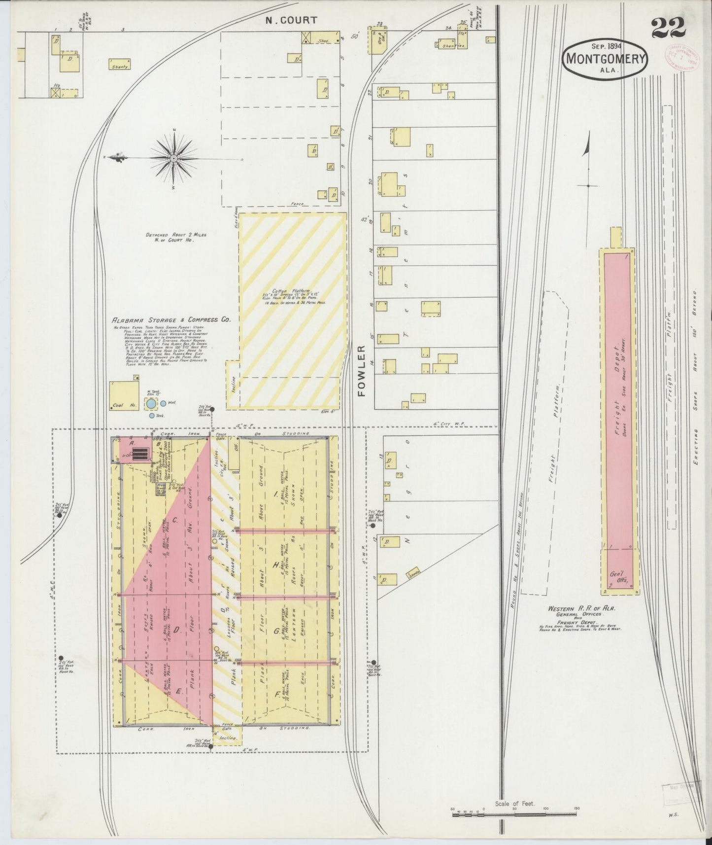 Sanborn Fire Insurance Map from Montgomery, Montgomery County, Alabama (1894), Sheet #0022 - Complete Map Set gallery image, historic Sanborn map, vintage wall art, Alabama Alabama