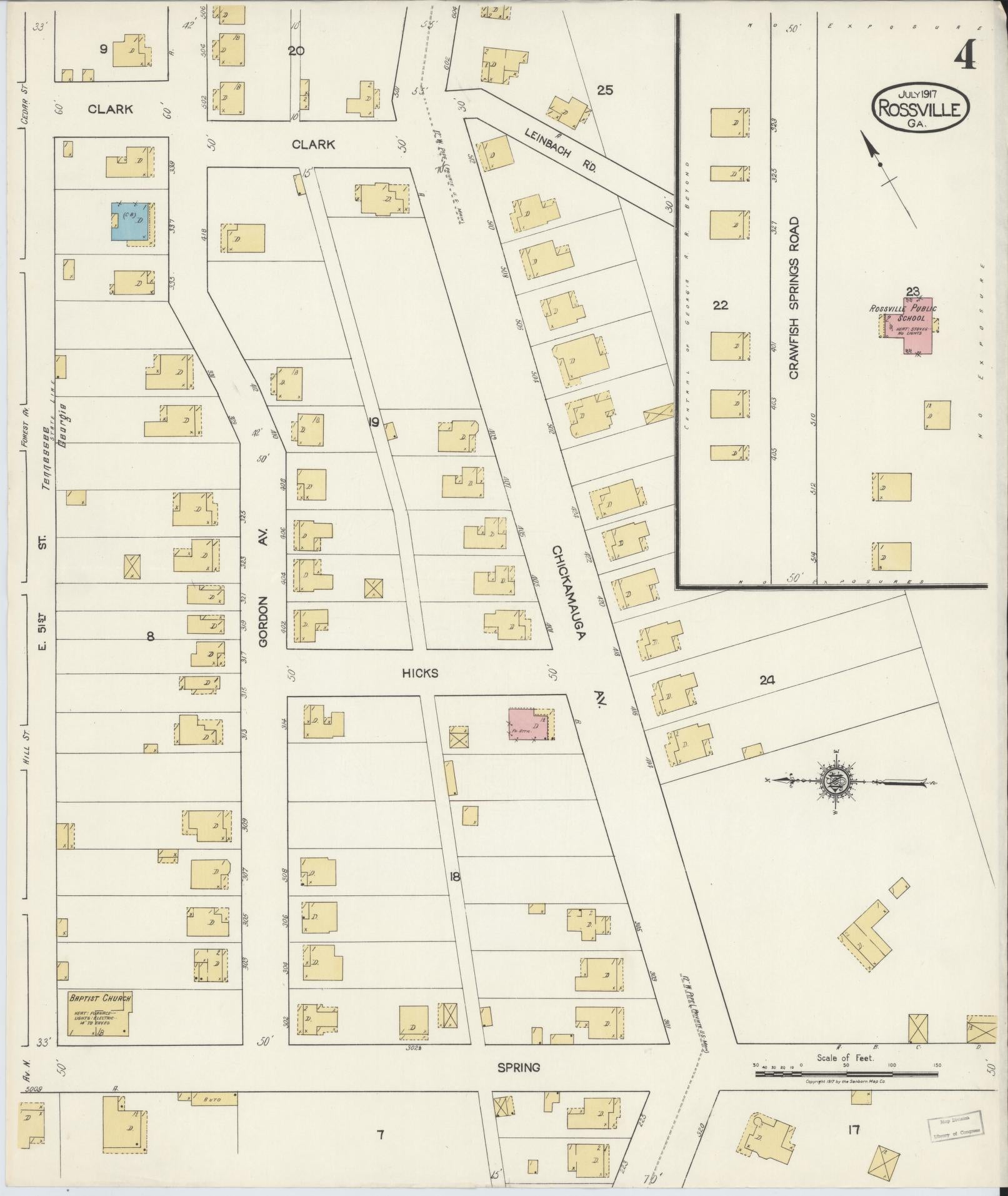 Sanborn Fire Insurance Map from Rossville, Walker County, Georgia (1917), Sheet #0004 - Complete Map Set gallery image, historic Sanborn map, vintage wall art, Georgia Georgia