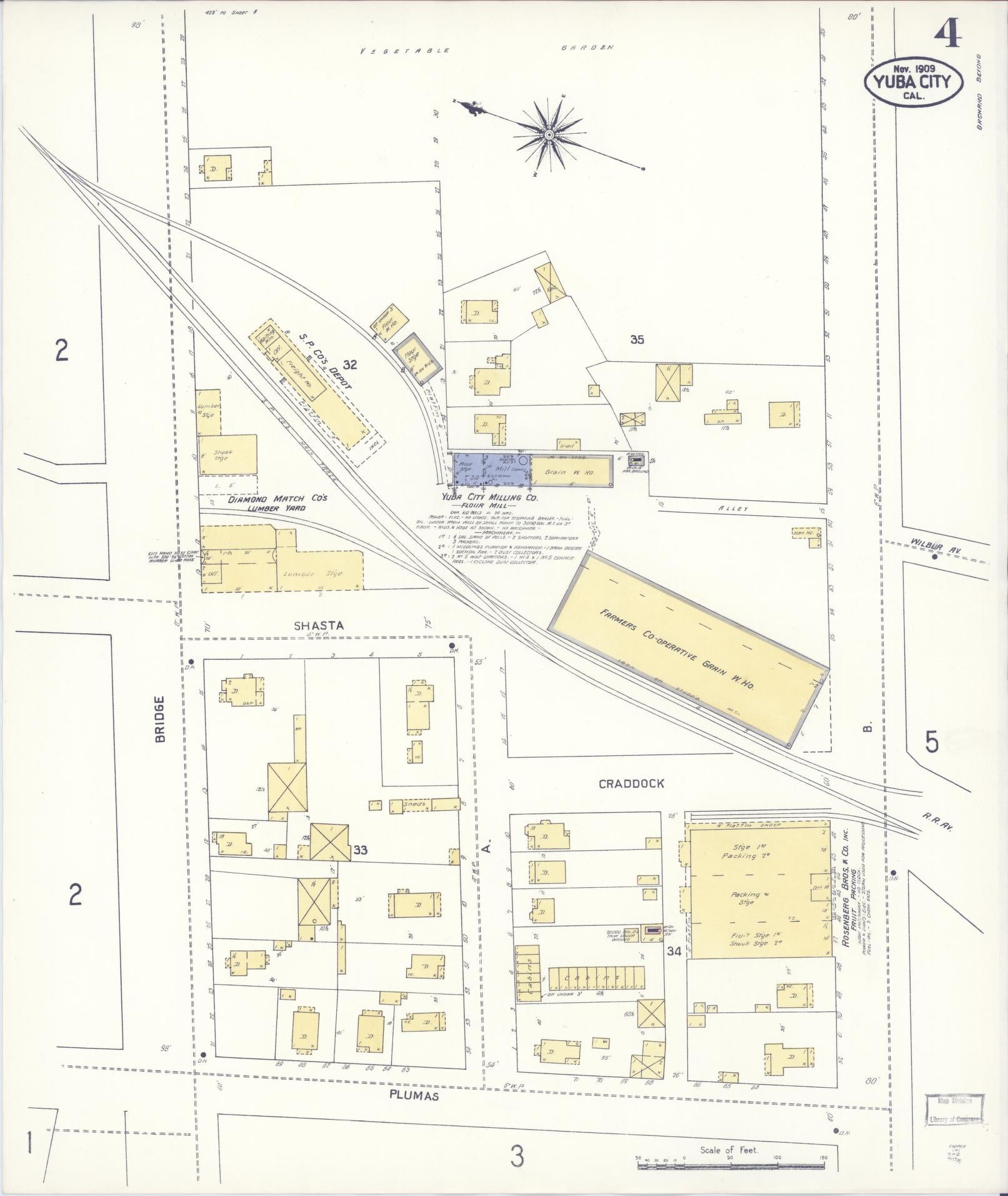 Sanborn Fire Insurance Map from Yuba City, Sutter County, California (1909), Sheet #0004 - Complete Map Set gallery image, historic Sanborn map, vintage wall art, California California