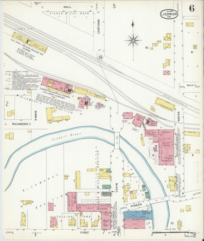 Sanborn Fire Insurance Map from Ligonier, Noble County, Indiana (1907), Sheet #0006 - Historic Sanborn Fire Insurance Map Print, vintage old map wall art, antique decor, genealogy gift, Indiana Indiana map